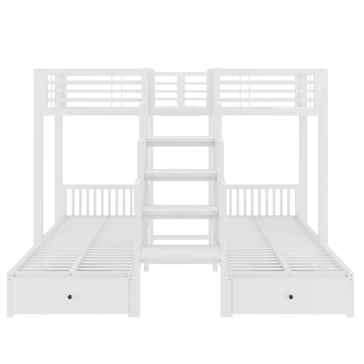 ETAGENBETT 90/200 cm mit Treppe und Schubladen, DE-41595, in Weiß - Weiß, Metall (90/200cm) - ComfortXL