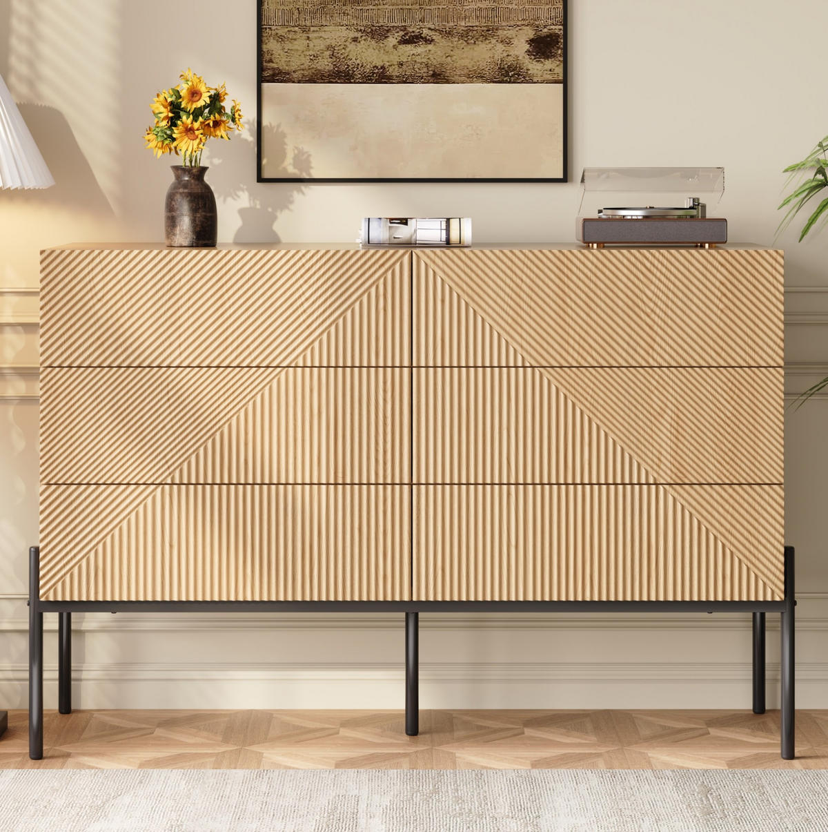 SIDEBOARD 115,5/38/75 cm Natur aus MDF mit 6 Schubladen - Naturfarben, Holzwerkstoff (115.5/75/38cm) - OKWISH
