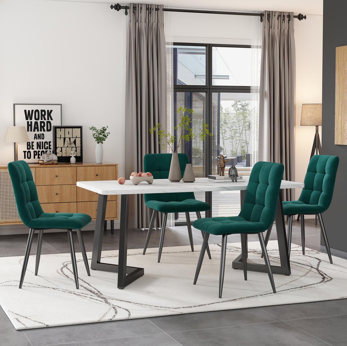 ESSTISCH 117x68x75 cm in Weiß und Schwarz aus MDF mit Marmoroptik auf schwarzen Eisenbeinen - Schwarz, Holzwerkstoff (117/68/75cm) - Modfu