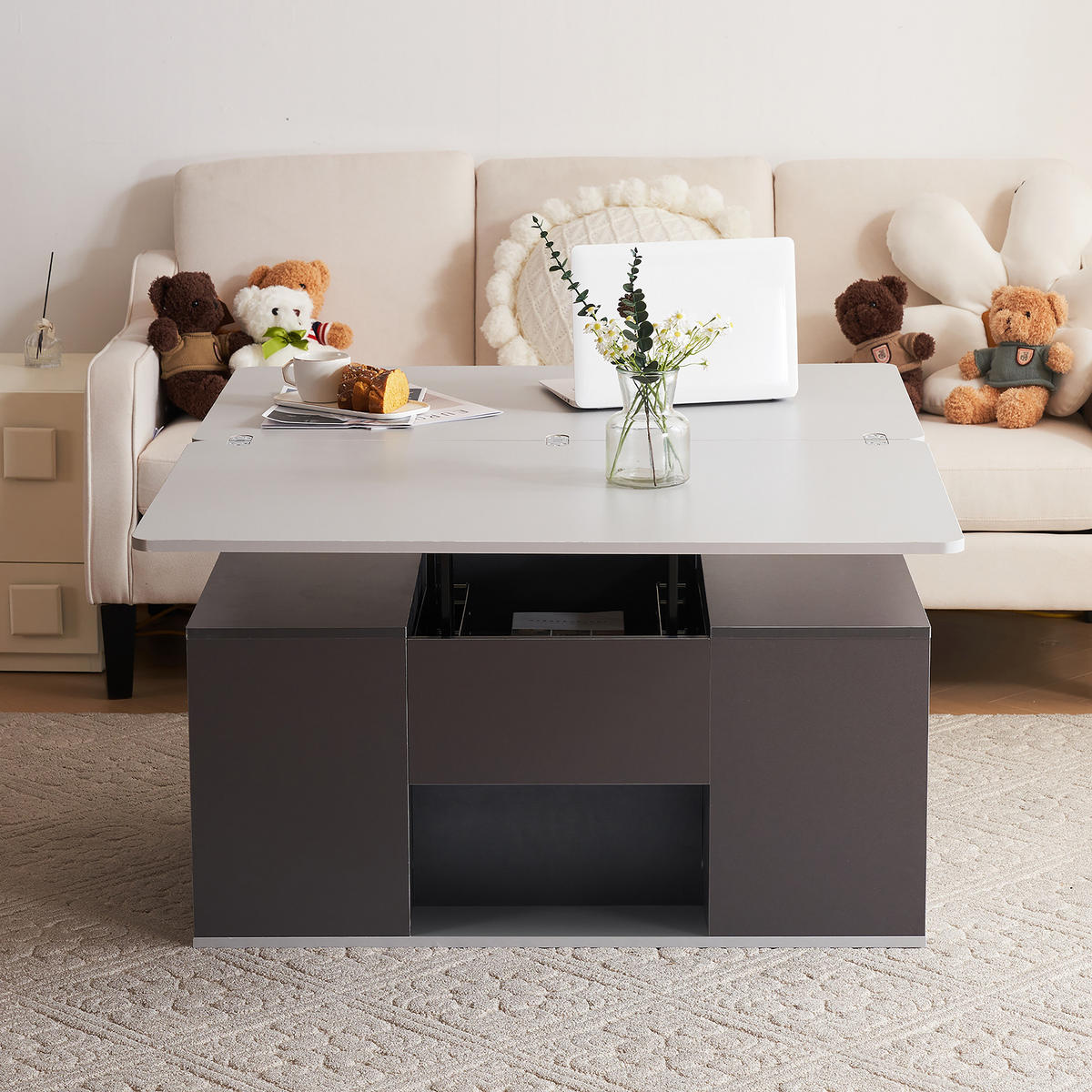 COUCHTISCH aus Spanplatte 100x51x47 cm in Grau mit höhenverstellbarer Tischplatte - Grau, Holzwerkstoff (100/51/47cm) - Modfu