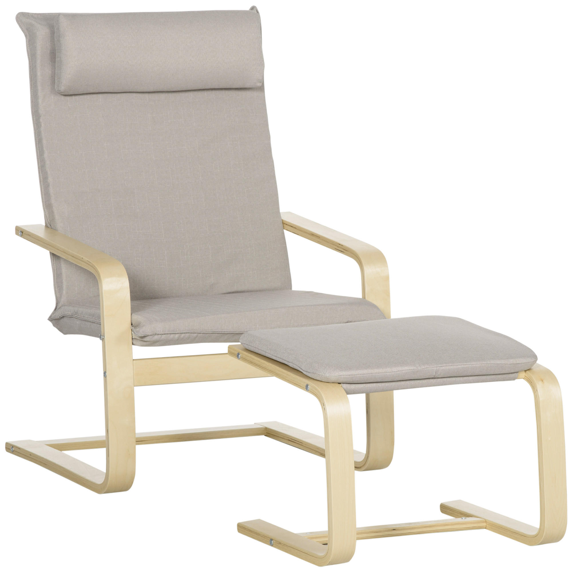 RELAXSESSEL Fußhocker Holz Stoff Kopfstütze 67 x 69 x 100 cm Grau - Grau, Textil (67/92/78cm) - Vallsero