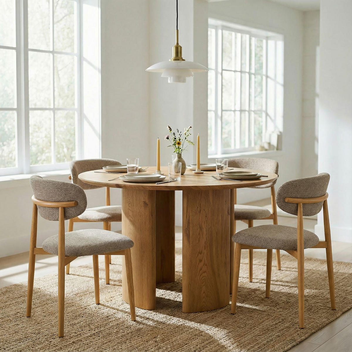 ESSGRUPPE ARVIKA ARIEL 5er Set beige, Eiche - Beige, Holzwerkstoff - IDIMEX