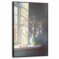 LEINWAND Bilder mit Rahmen - Stillleben - Vase - Osterzweig - 60x90 - Hellblau, Textil (60/90cm) - MuchoWow