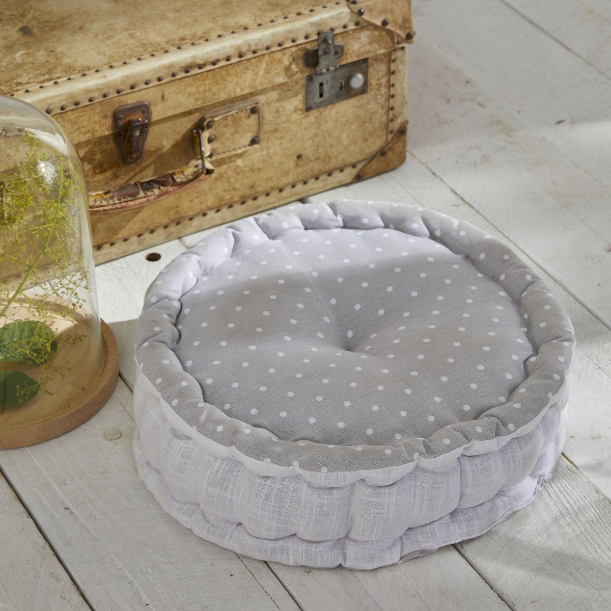 BODENKISSEN Baumwolle Constance rund Grau 40/40/12 cm - Grau, Naturmaterialen (40cm) - Today