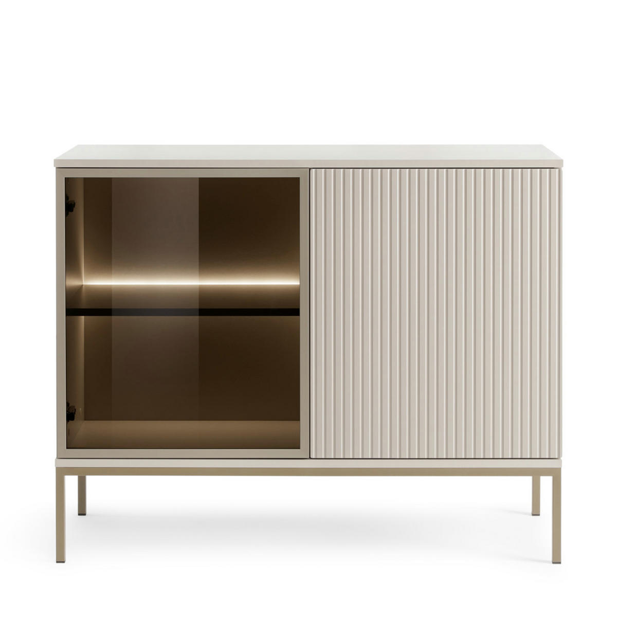 SIDEBOARD Laval K104 LED - Kaschmir, Dreitürige mit Beleuchtung - Kaschmir, Glas/Holzwerkstoff (104/83/39cm) - Komodee