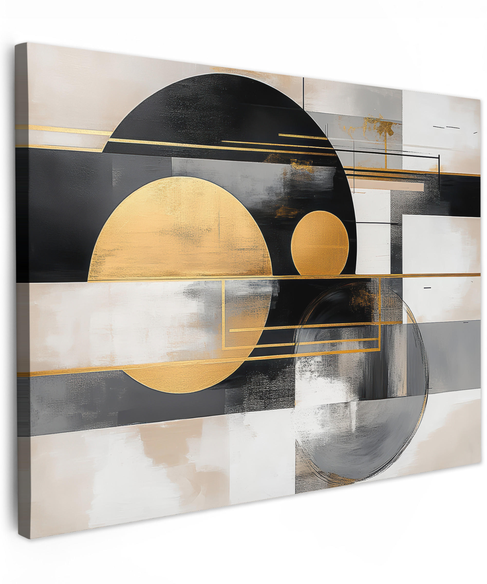 LEINWANDBILD Abstrakt - Gold - Silber - Formen - Ästhetisch - Modern Wandbilder 80x60 cm - Goldfarben, Textil (80/60cm) - MuchoWow