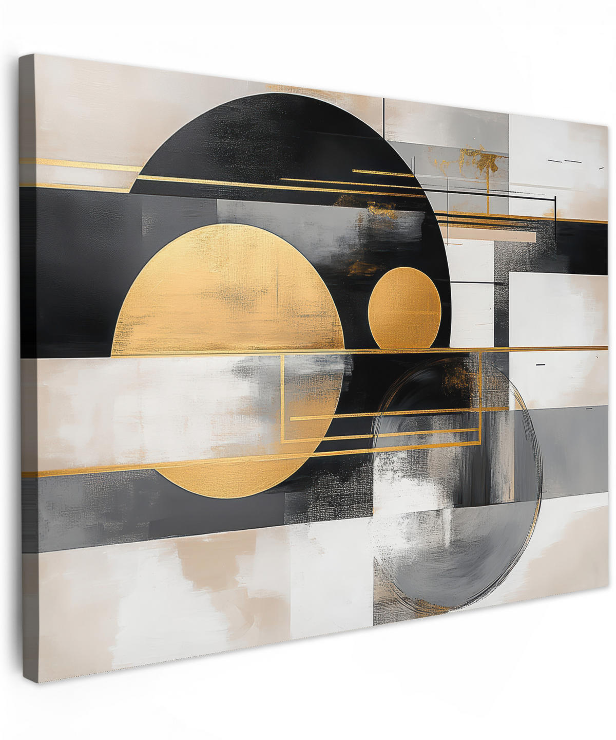 LEINWANDBILD Abstrakt - Gold - Silber - Formen - Ästhetisch - Modern Wandbilder 80x60 cm - Goldfarben, Textil (80/60cm) - MuchoWow