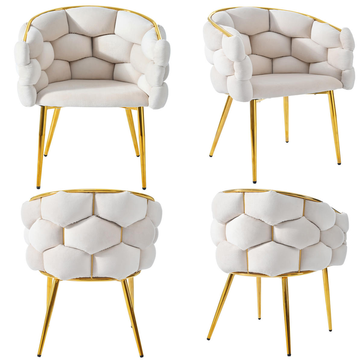 ESSGRUPPE Esstisch 4 Stühle Marmor Gold 140x80cm - Multicolor, Metall (140/75/80cm) - FLIEKS