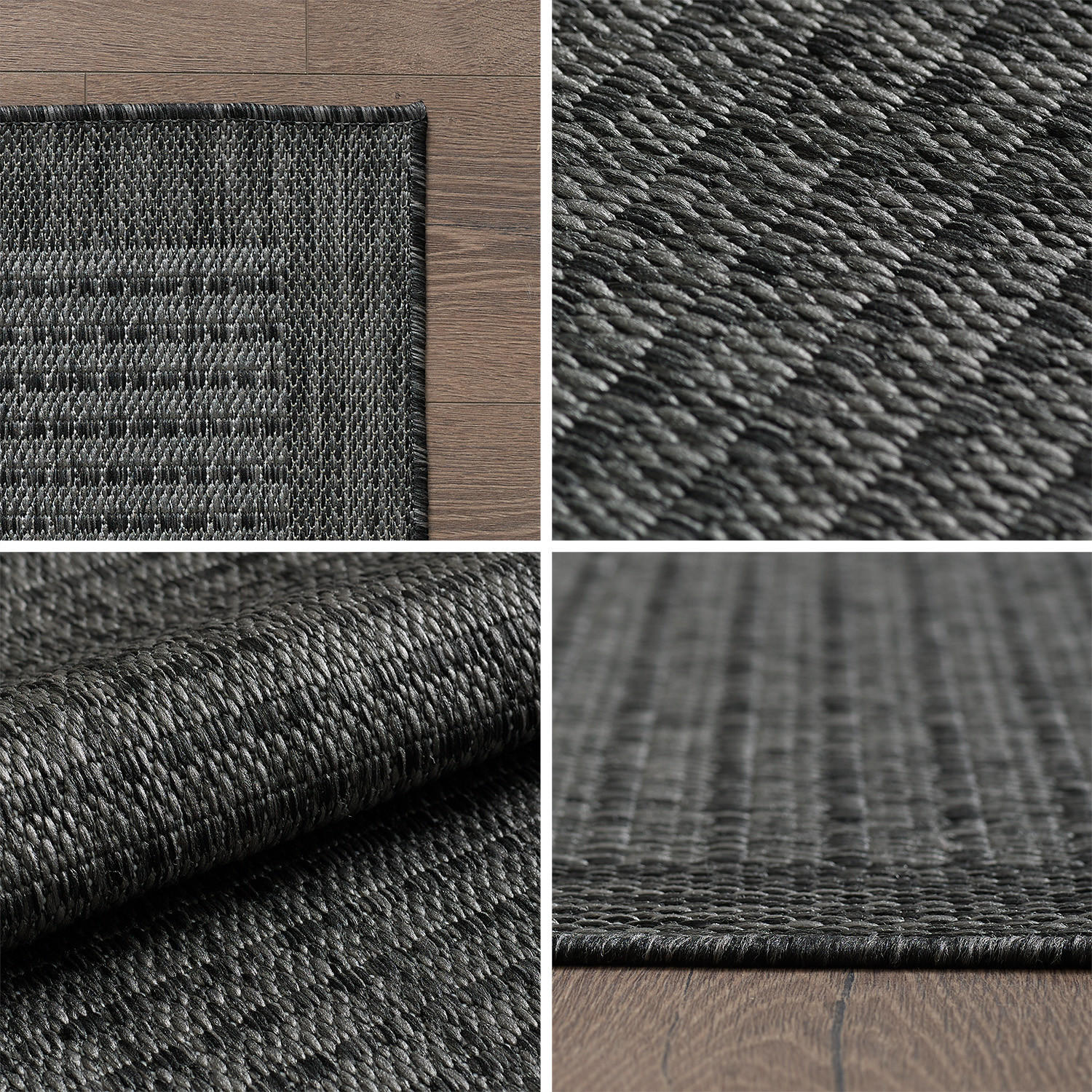 Thumbnail - Kadima Design Teppich, Schwarz, Textil, Uni, Rechteckig, 60x100 cm, pflegeleicht, Teppiche & Böden, Teppiche, Outdoortep...