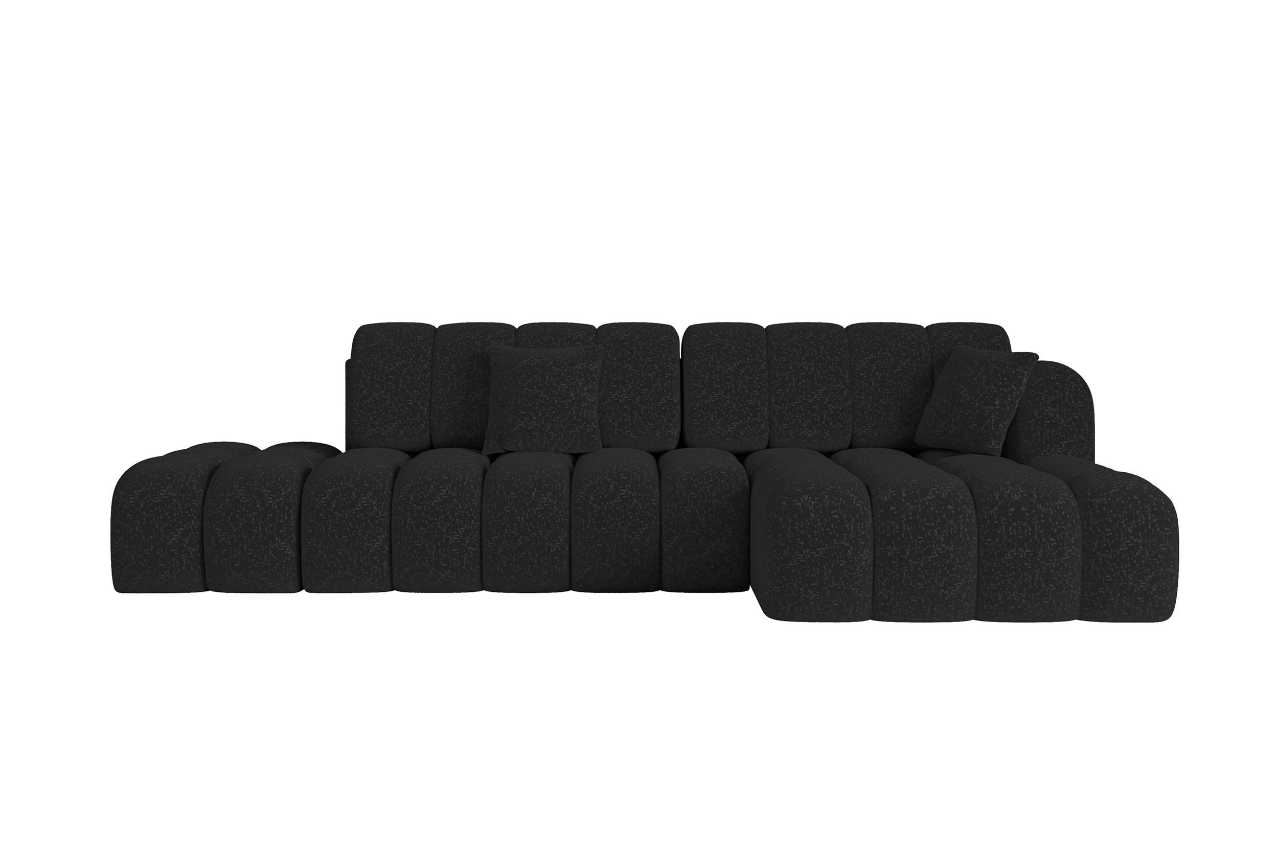 ECKSOFA mit Schlaffunktion Ottomane RECHTS OLEA-L2 321x164x75 Schwarz Tissu - Schwarz Hochglanz/Schwarz, Holzwerkstoff/Kunststoff (164/321cm) - ALTDECOR