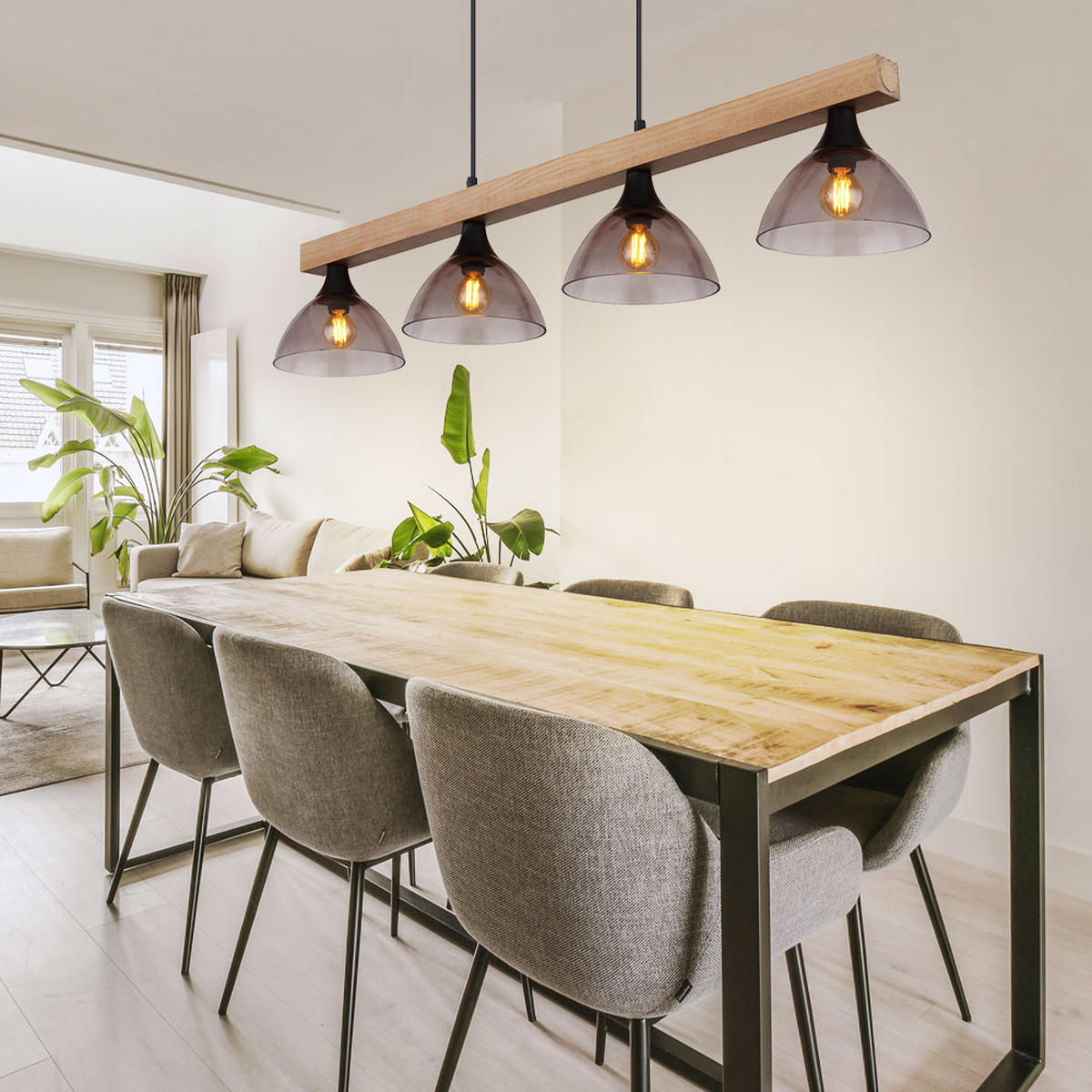 LED TISCHLEUCHTE Lindi Braun Holz Glas - Braun, Holz (96/17/150cm) - Globo Lighting