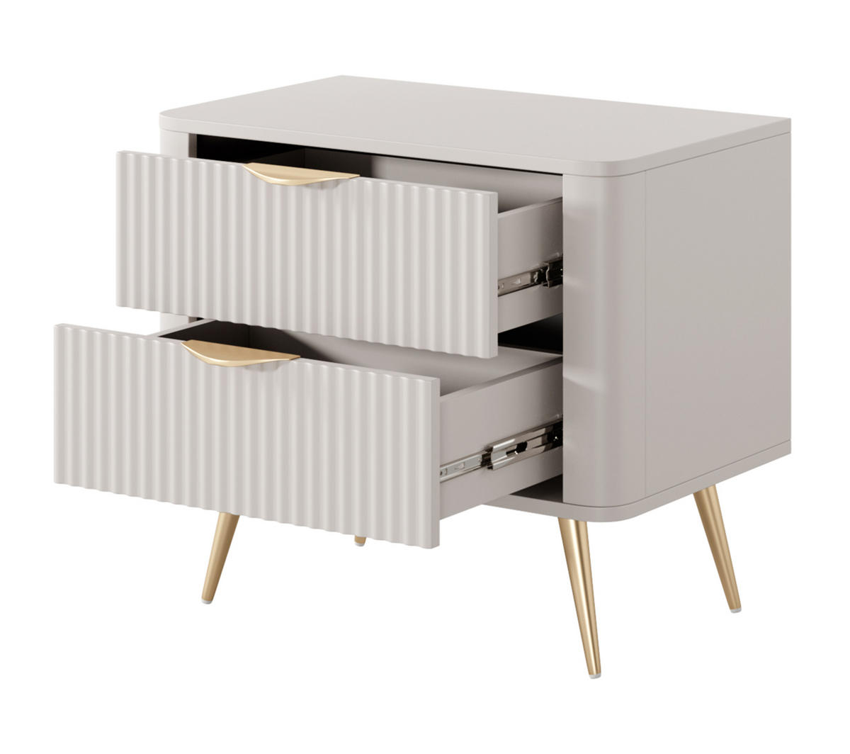 NACHTTISCH Vespasia 2S Beige 63,2/55,3/38 cm – Geriffelten Fronten - Beige/Goldfarben, Holzwerkstoff/Metall (63.2/55.3/38cm) - AX Living
