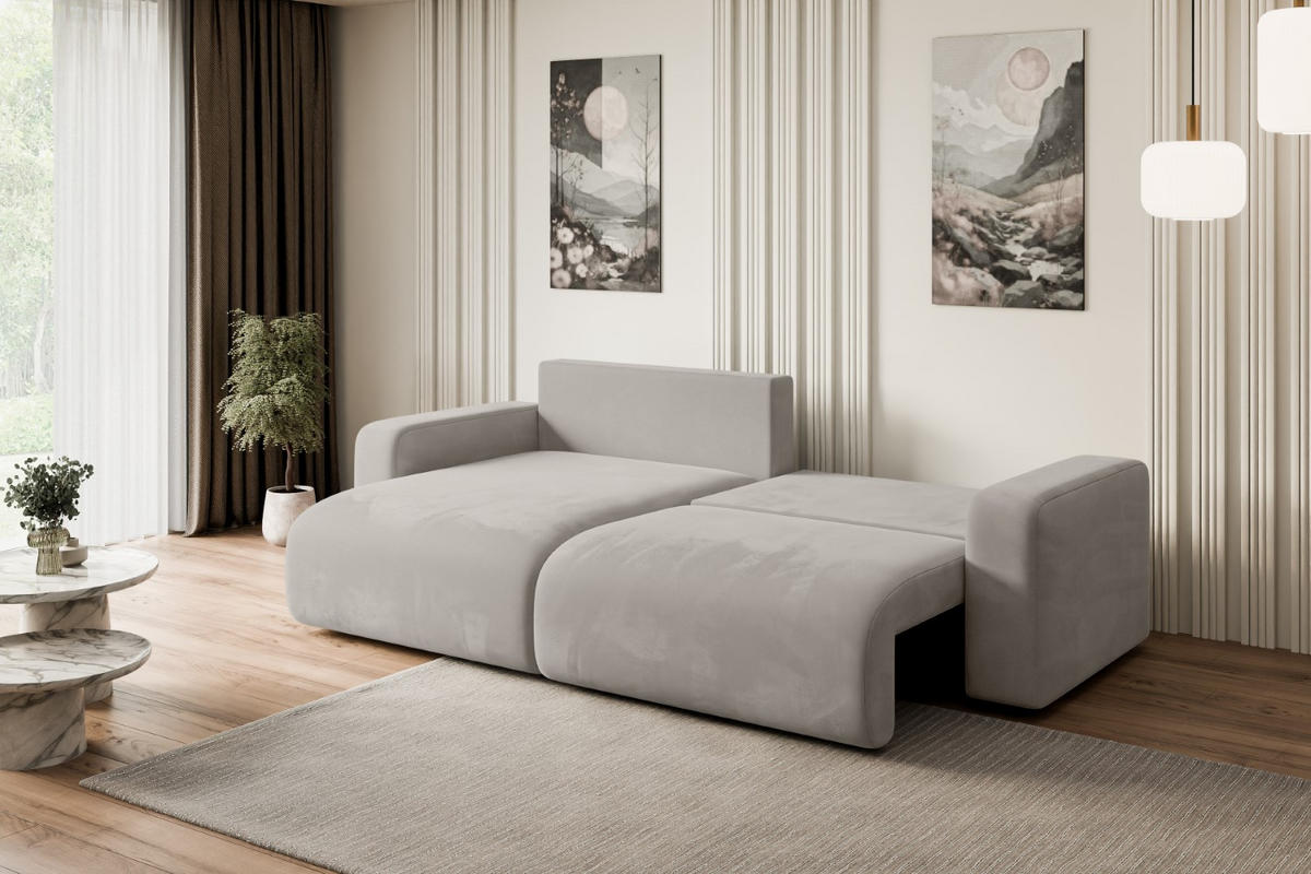 ECKSOFA mit Schlaffunktion und Bettkasten KLEEA-L - 247x143x83 cm Hellbraun Velours - Hellbraun/Schwarz, Holzwerkstoff/Kunststoff (247/143cm) - ALTDECOR