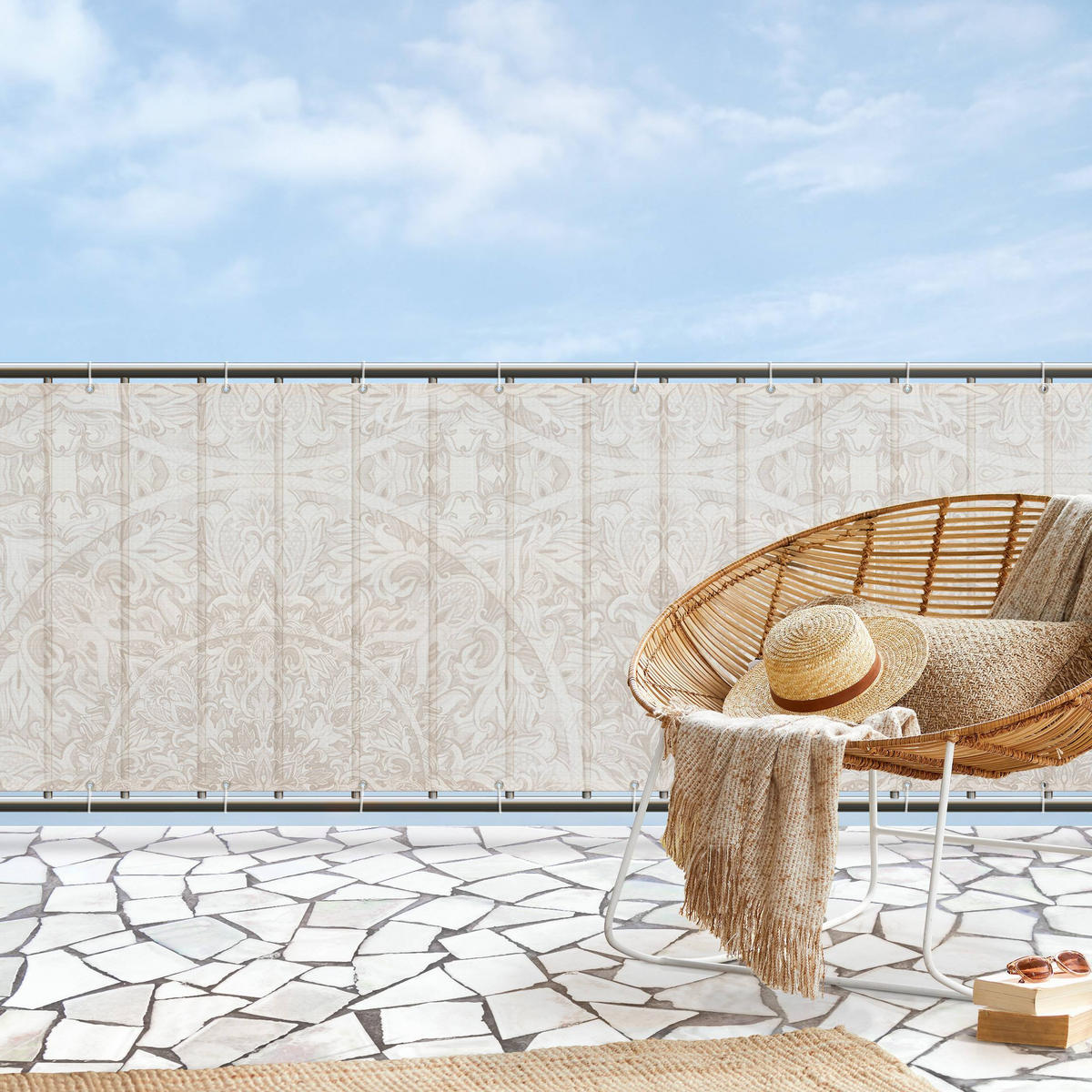 BALKON SICHTSCHUTZ Mandala Aquarell Muster Ornament beige 450/90 cm - Beige, Kunststoff (450/90cm) - Bilderwelten