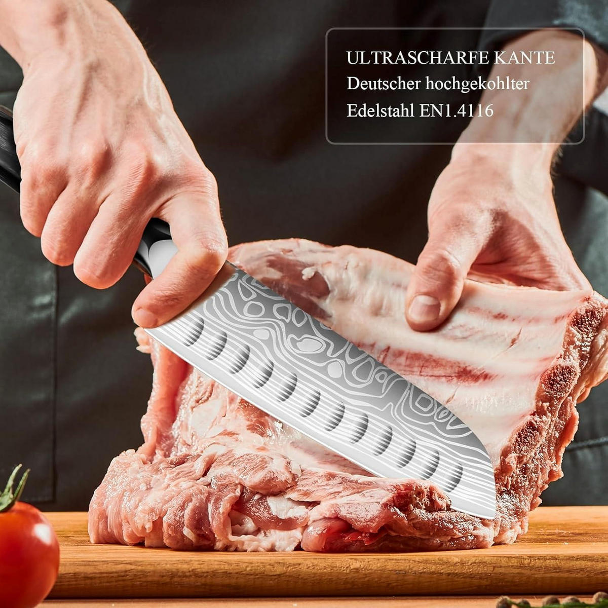 KÜCHENMESSER Set 2-tlg Santoku Messer 18 cm und 14 cm aus deutschem Edelstahl - Silberfarben, Metall (30cm)