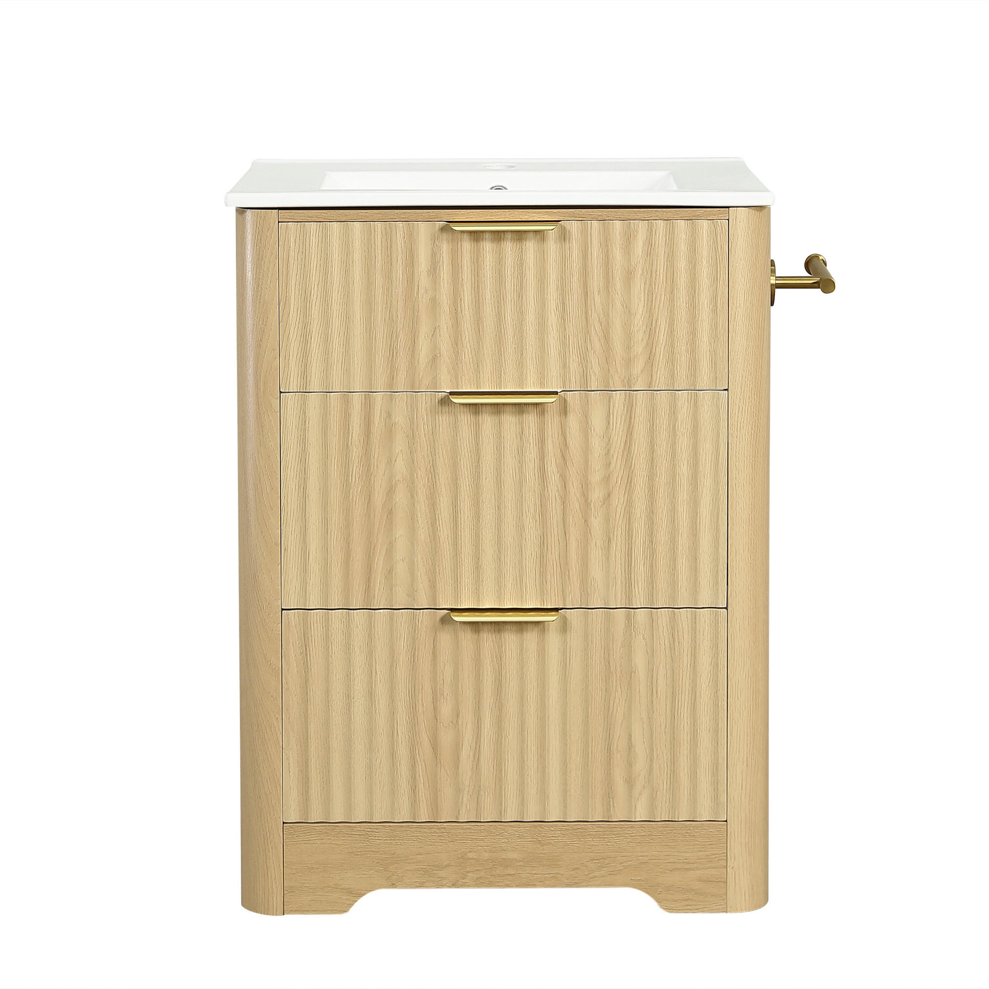 BADEZIMMERSCHRANK Holzoptik Keramik Waschbecken Schubladen 61cm - Naturfarben, Keramik (61/82/47cm) - FLIEKS