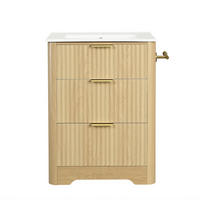 BADEZIMMERSCHRANK Holzoptik Keramik Waschbecken Schubladen 61cm - Naturfarben, Keramik (61/82/47cm) - FLIEKS
