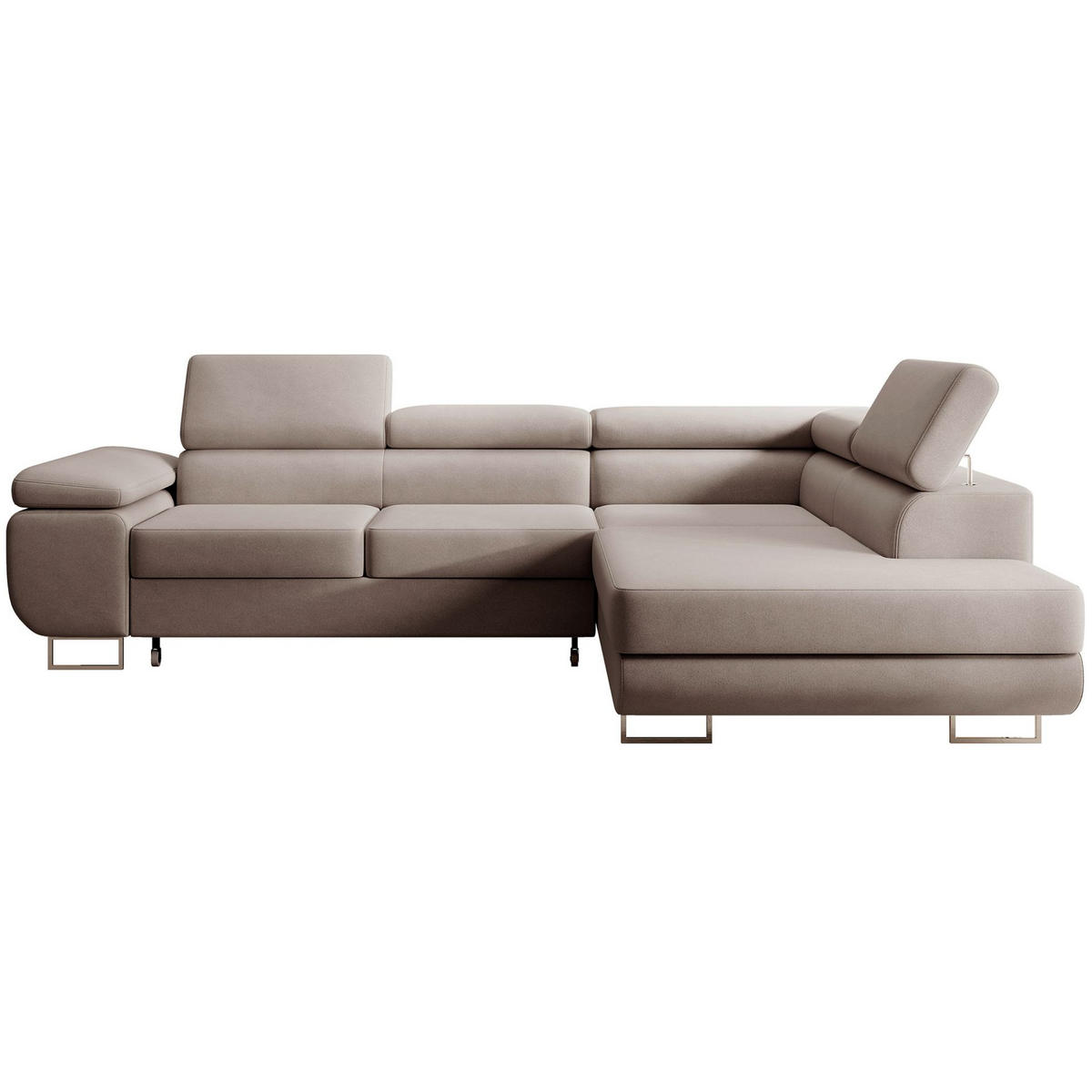 ECKSOFA Stevil Beige Velours - Beige/Silberfarben, Textil/Metall (275/203cm) - Selsey