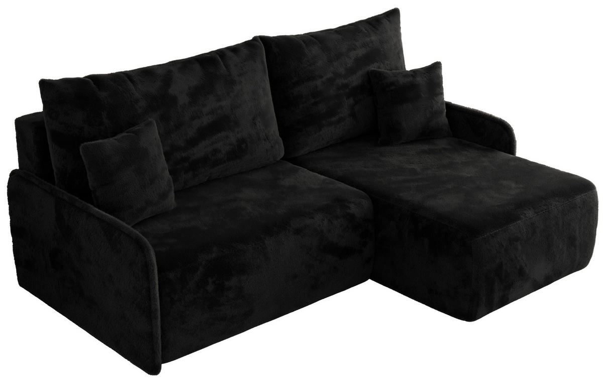 ECKSCHLAFSOFA ARPA L Schwarz Plüsch - rechts - Schwarz, Kunststoff/Textil (150/198cm) - MKS