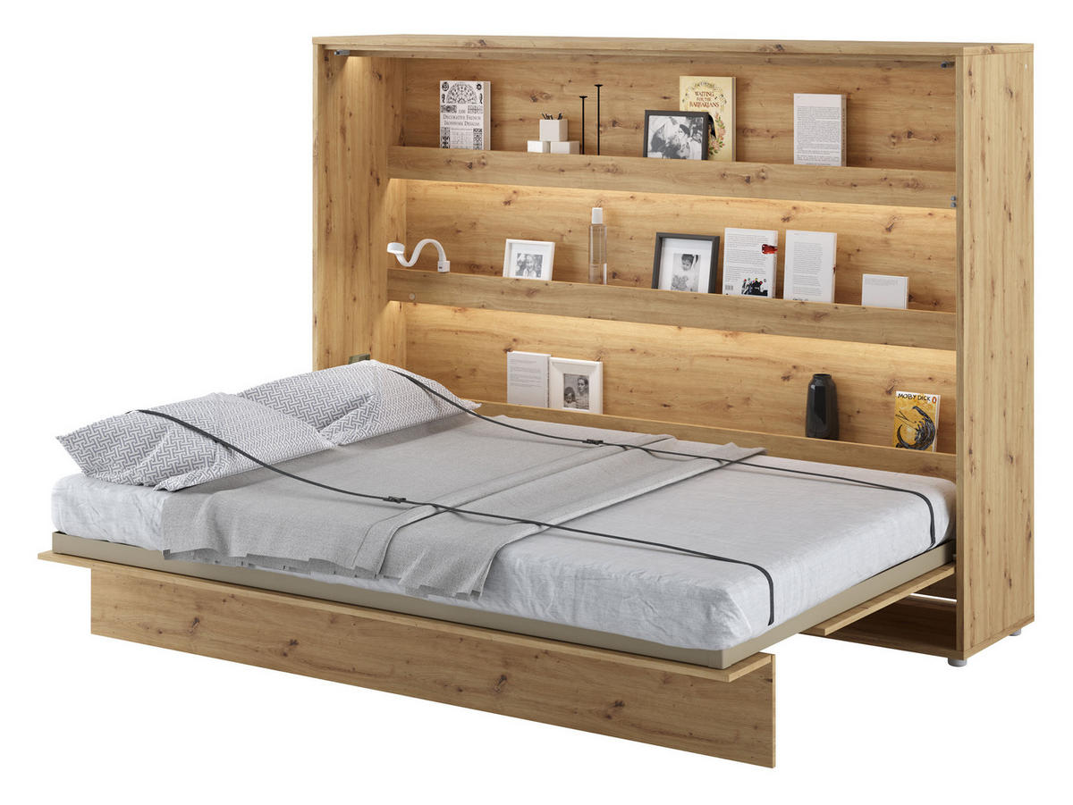 SCHRANKBETT Bed-Concept BC-04 140x200 mit LED-Lampe - Eiche Artisan/Grau, Holz/Holzwerkstoff (140/200cm) - MIRJAN24