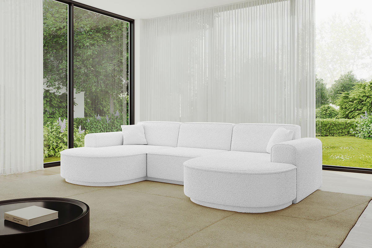 WOHNLANDSCHAFT MARI-U1-v3 - 303x171x83 cm Weiß Bouclé - Schwarz/Weiß, Holzwerkstoff/Kunststoff (303/83/171cm) - ALTDECOR