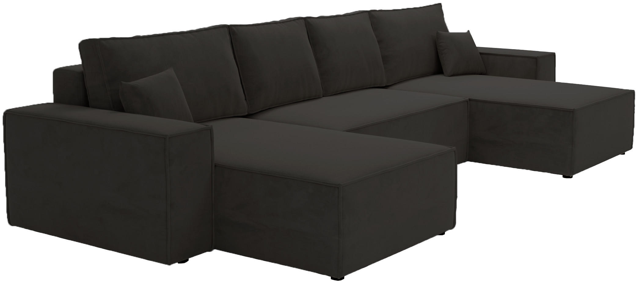 ECKSOFA 380 cm Bergamo U mit Bettkasten, Samt, Schwarz - Schwarz, Holz (377/189cm) - Emporius