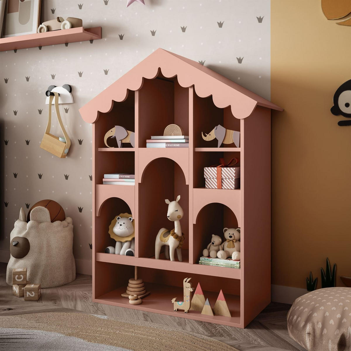 BABYREGAL BABUSHKA – Puppenhaus-Design, Natürlich Rosa - Rosa, Holzwerkstoff (90/119/39cm)