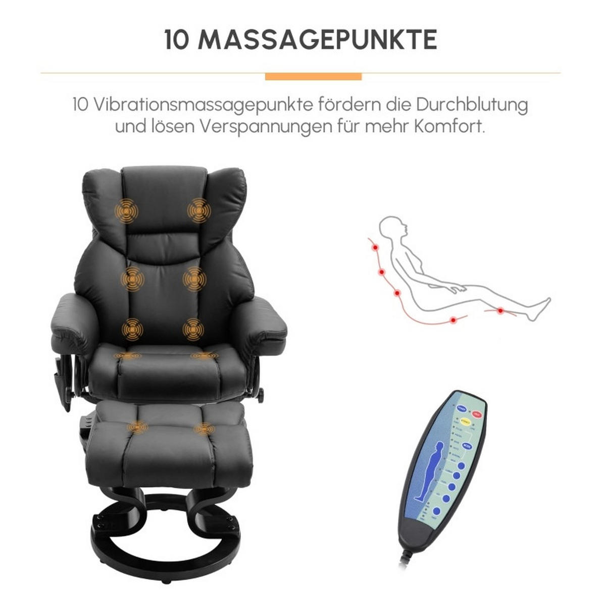 RELAXSESSEL 79/101/82 cm Schwarz aus Kunstleder mit Massagefunktion - Schwarz, Kunststoff (82/101/79cm) - OKMYHOME