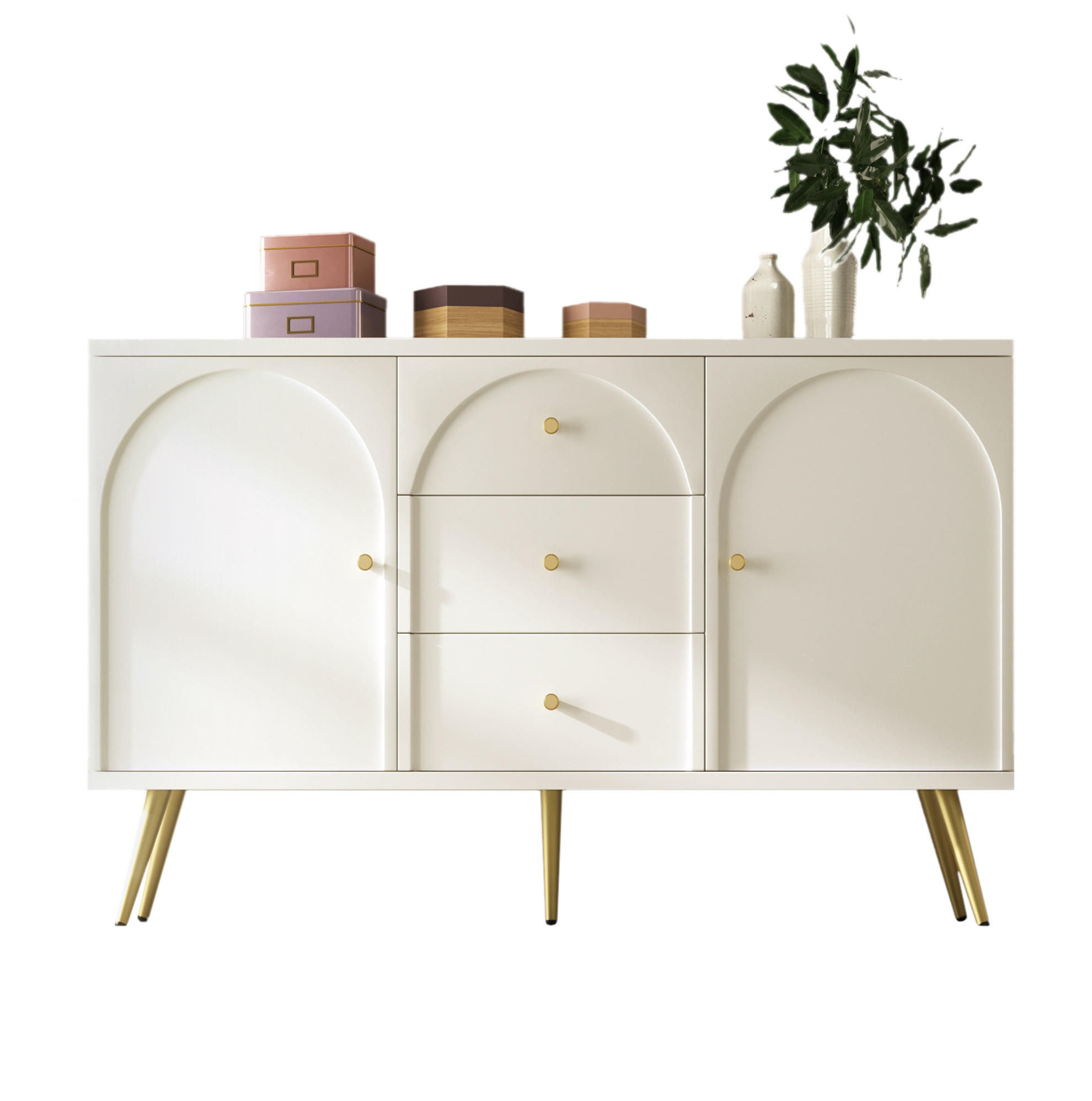 KOMMODE 140/84/40 cm Creme-Weiß aus Holz und Metall mit verstellbarem Fachboden - Weiß, Holz (84/40/140cm) - OKMYHOME