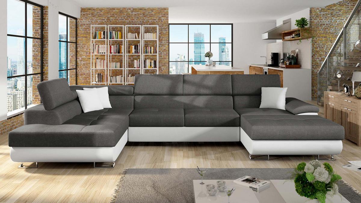 WOHNLANDSCHAFT Cotere Bis, Seite: Links - Grau, Holz (345/91/202cm) - MIRJAN24