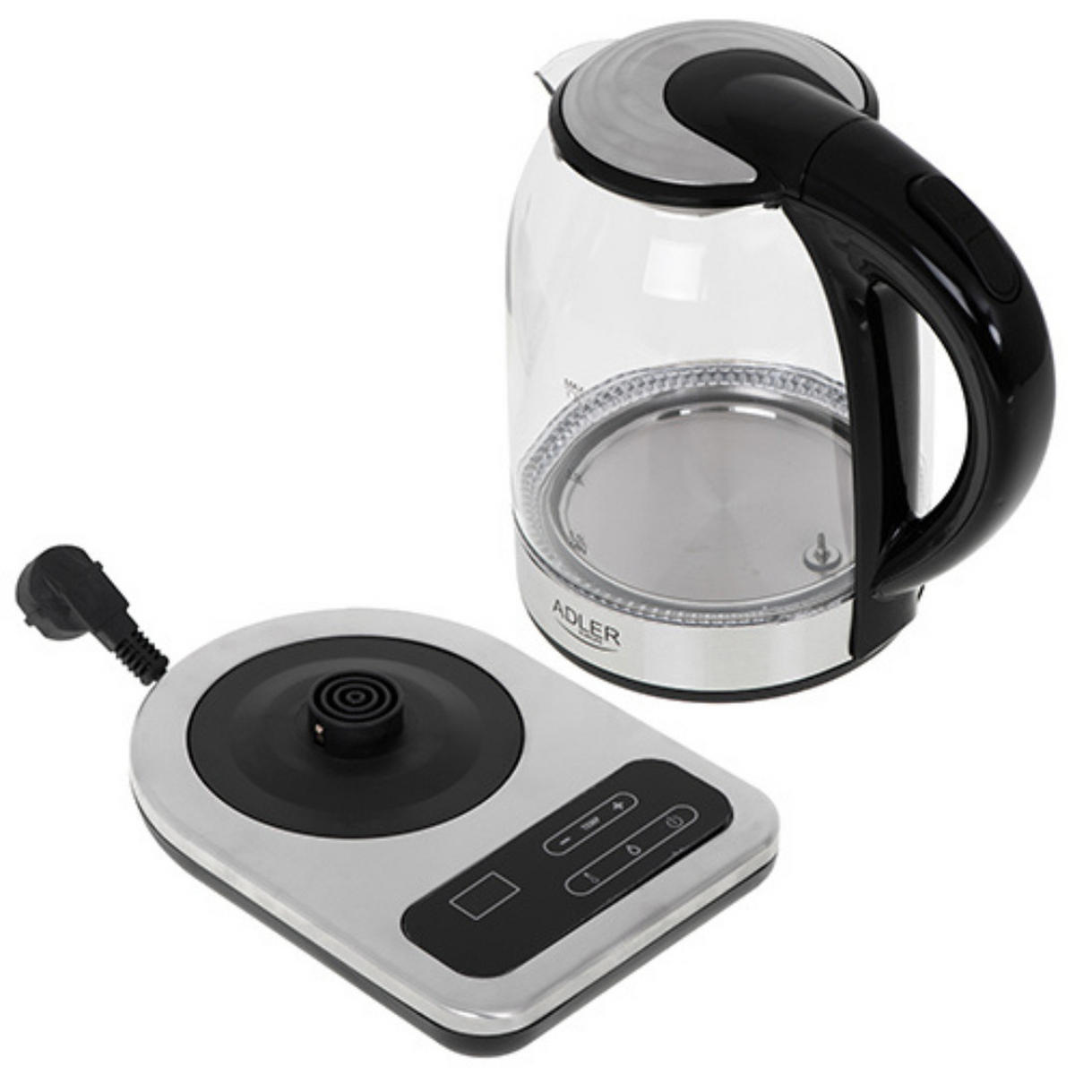 WASSERKOCHER AD1293 Edelstahl 1,7L 2200W - Silberfarben/Schwarz, Kunststoff (22/25/20cm) - Adler