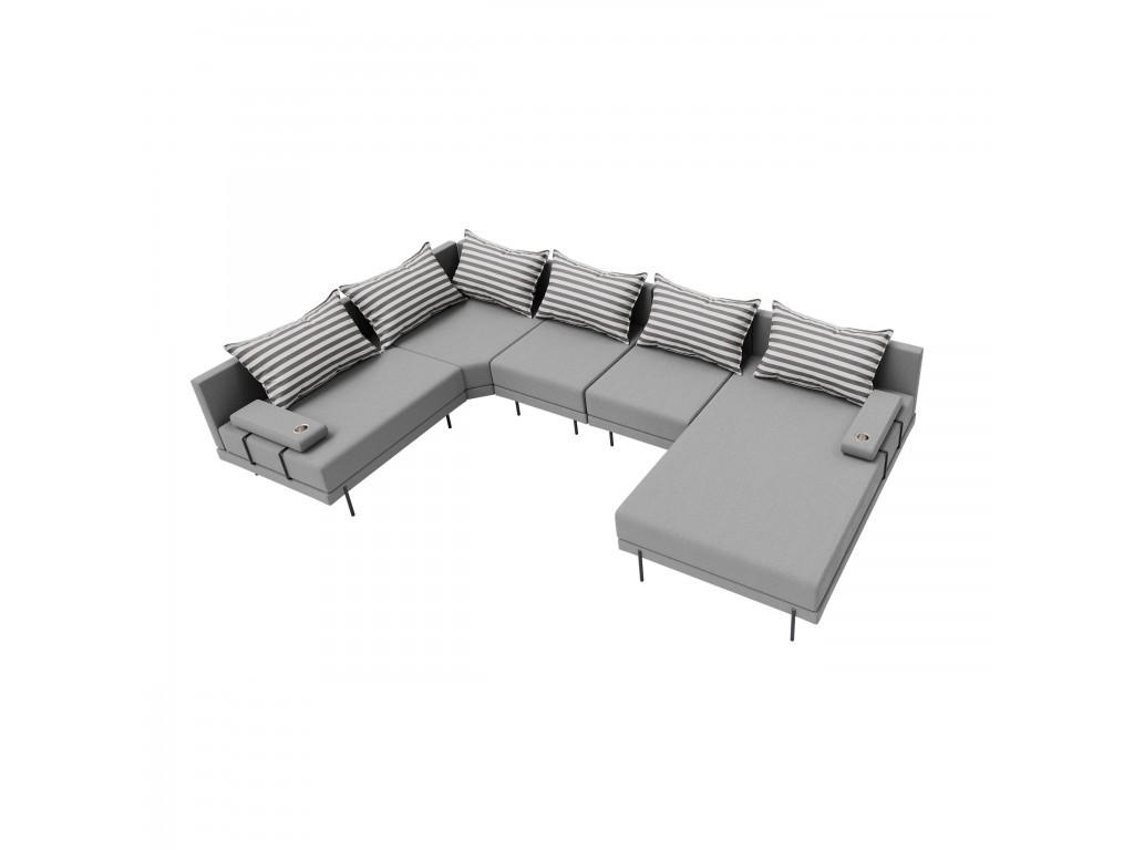 GARTENSOFA BAHAMA XL Links - Wetterfeste Balkonmöbel & Terrassenmöbel Außen - Moderne Lounge Möbel für Garten - Balkon & Terrasse - Grau - Grau, Kunststoff (370/75/222cm) - Trada