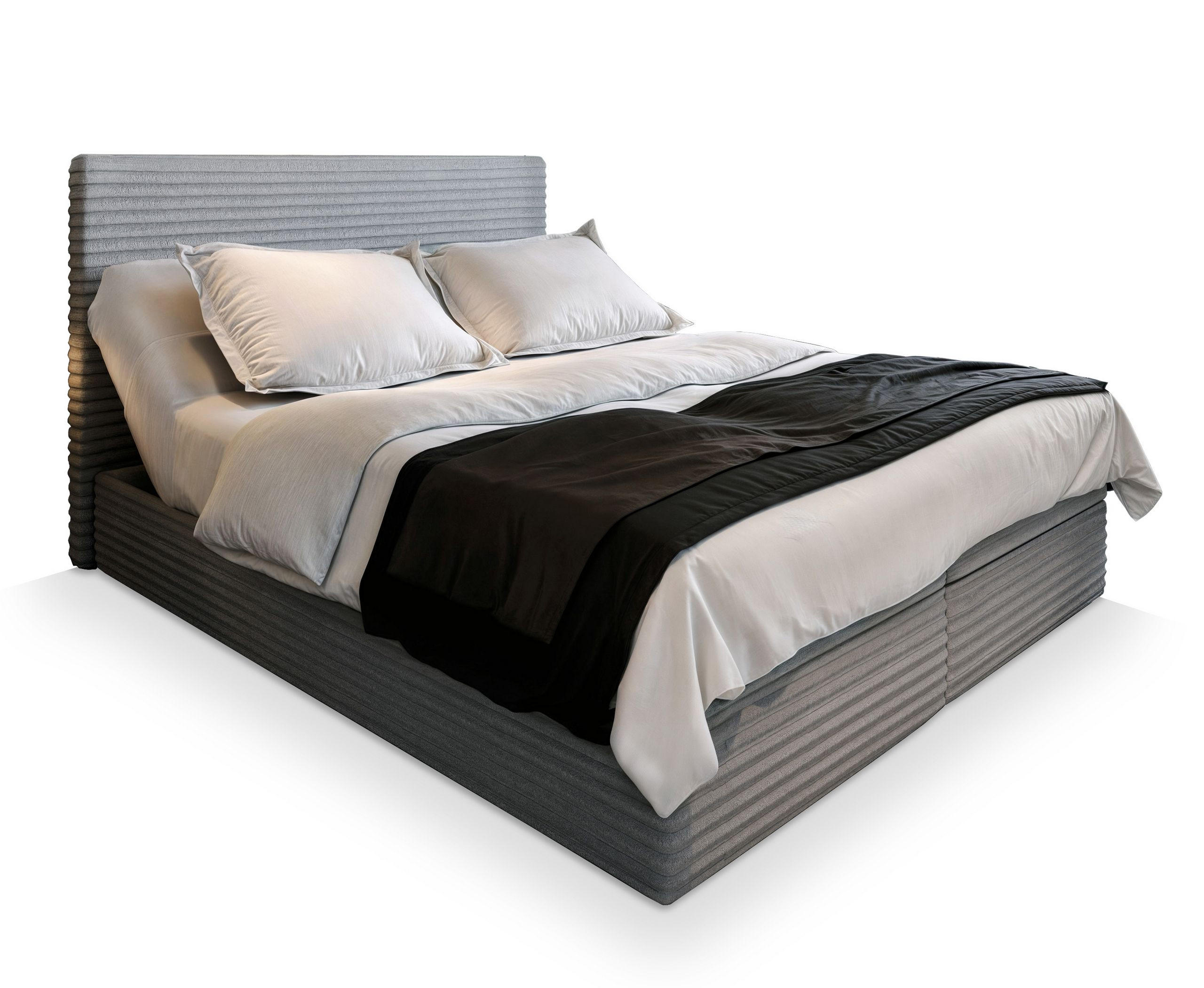 BOXBETT MILARA 160x200 cm mit Matratze und Topper - Hellgrau - Hellgrau, Holz (160/200cm) - MASSENO