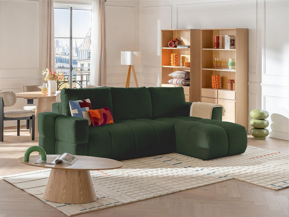 ECKSOFA mit Schlaffunktion - Ecke wechselbar - Bouclé-Stoff - Beige - ISSORO II - Grün, Textil (301/178cm) - Vente-Unique