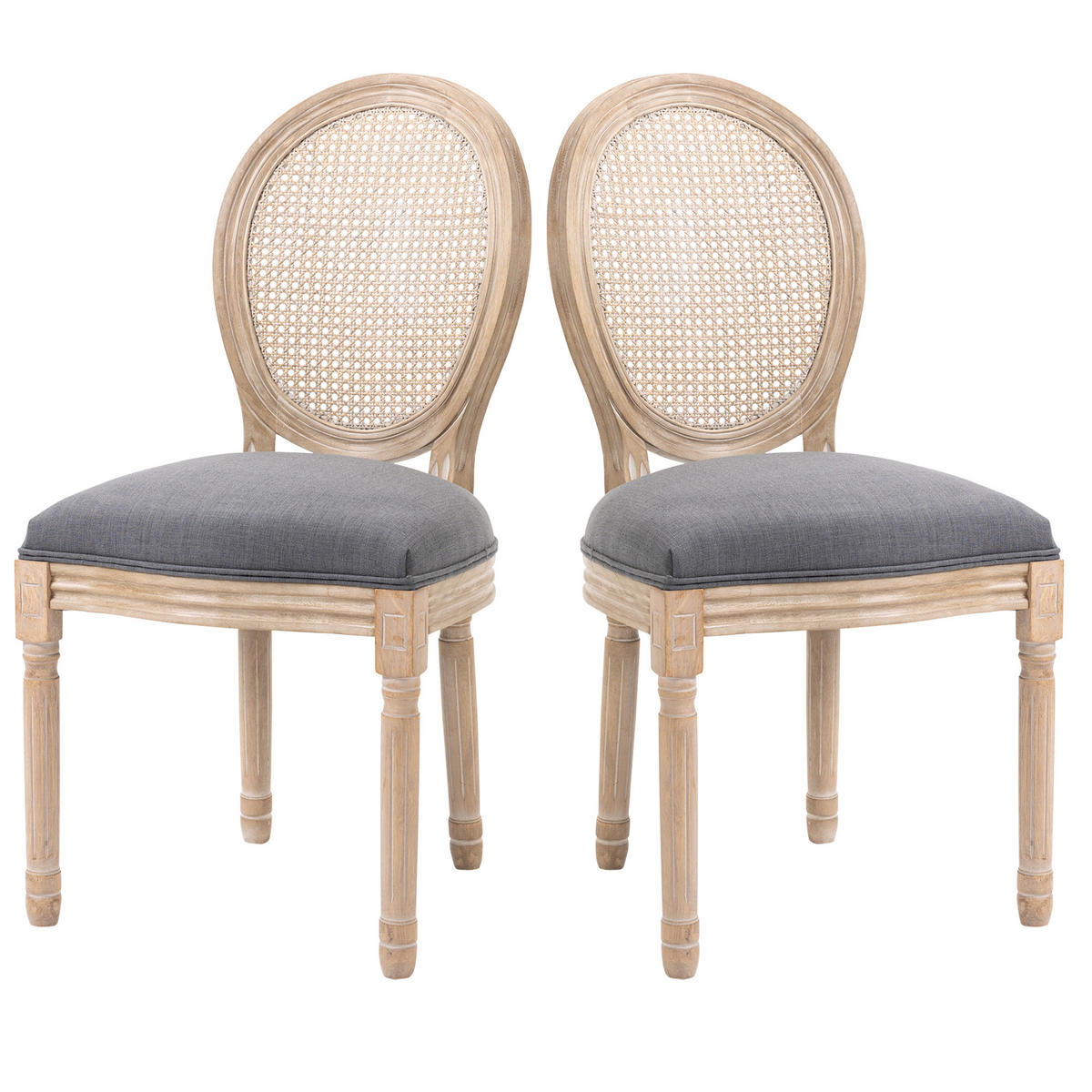KÜCHENSTÜHLE DE-06880 2er-Set mit Rattanoptik und Vintage-Design Grau - Grau, Holz/Textil (56/96/49cm) - ComfortXL