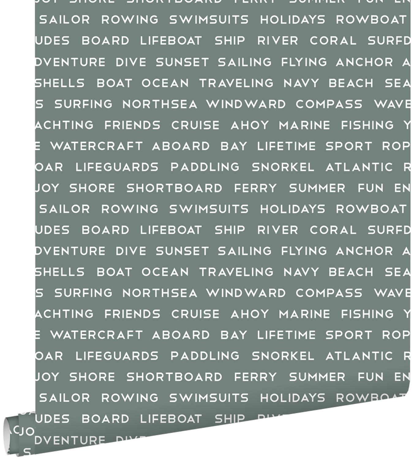TAPETE maritime Strandtexte 53 cm x 10.05 m - Grün, Papier (53/0.1cm) - ESTAhome