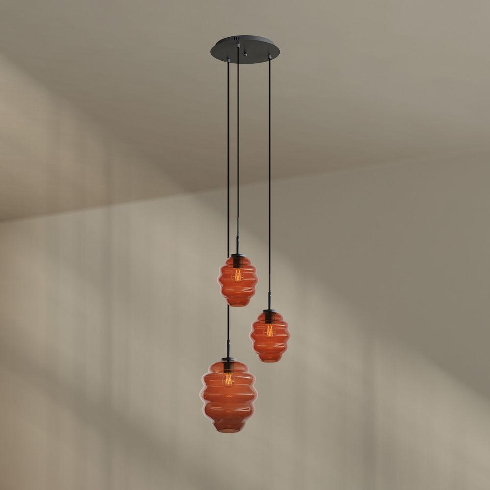 GALERIELEUCHTE Echos 3-flammig Braun Ø 18/25cm - Schwarz/Braun, Glas (18/18/20cm) - s.luce
