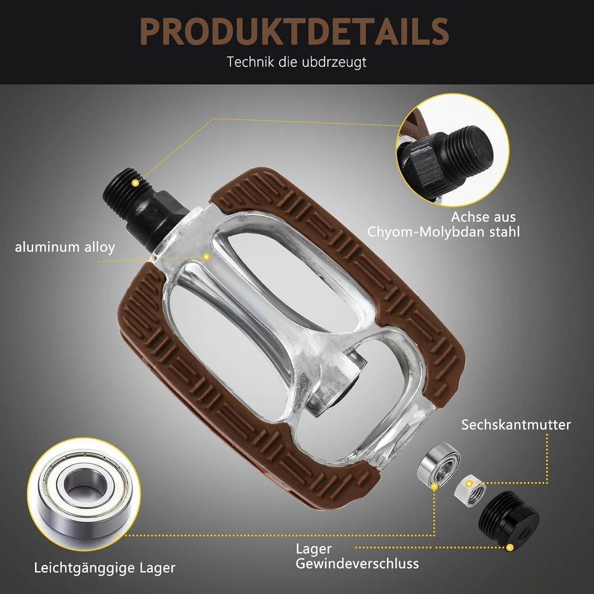 FAHRRADPEDALE Aluminium & Gummi Braun mit Reflektoren - Braun, Metall (8/1.5/12.5cm)
