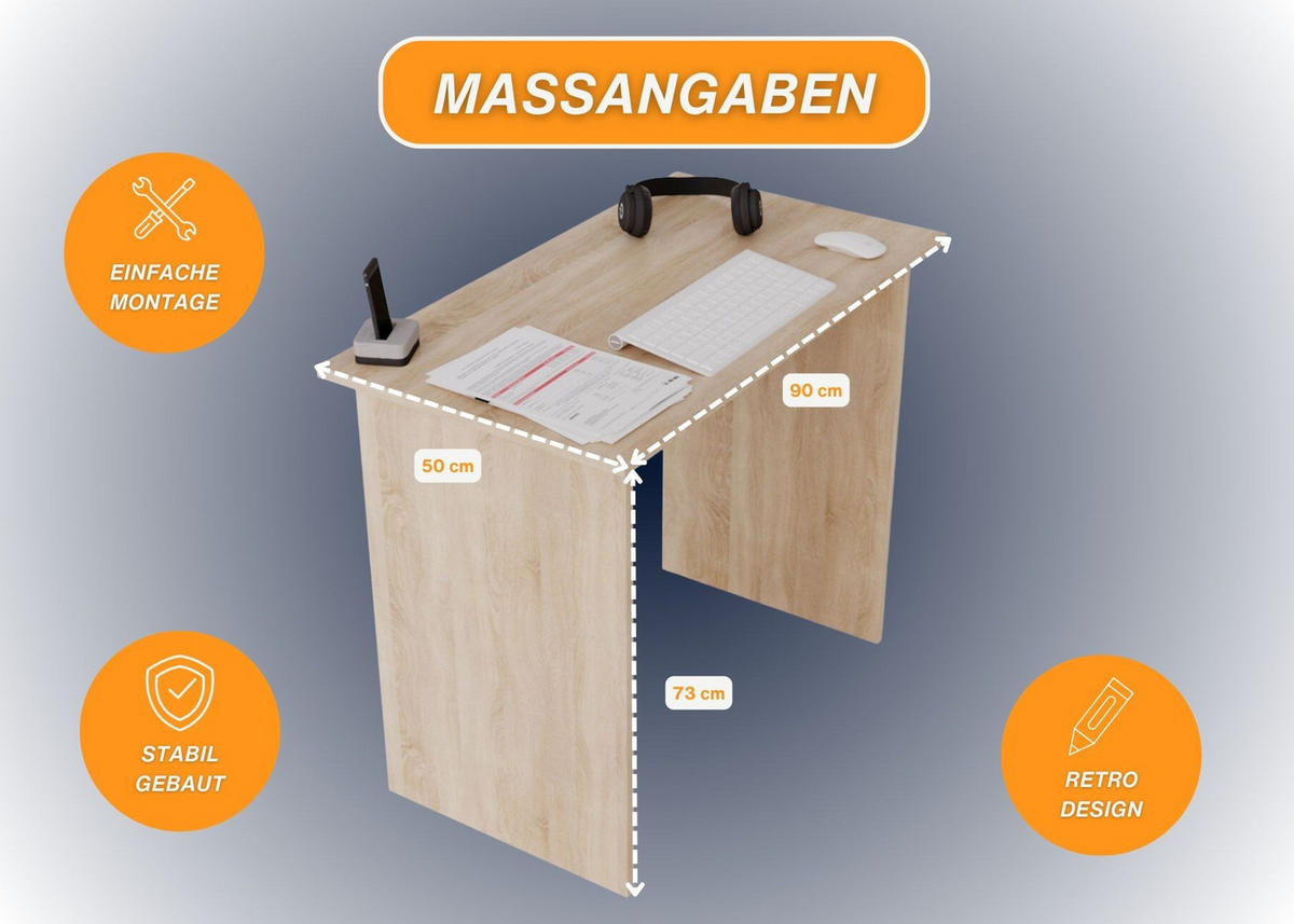 SCHREIBTISCH Sonoma Eiche 90/50/73cm - Sonoma Eiche, Holzwerkstoff (50/90/73cm) - CraftPAK