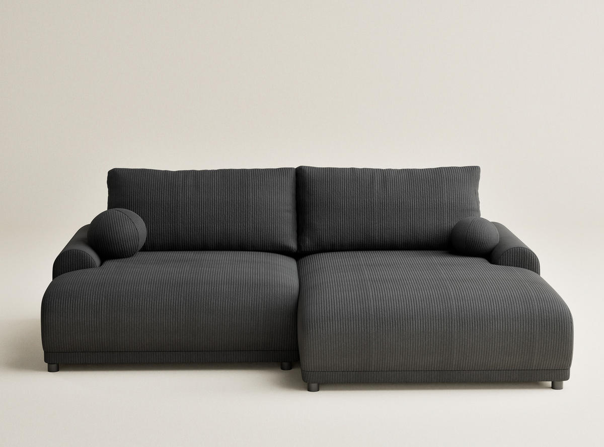 ECKSOFA MIT SCHLAFFUNKTION Tallin Anthrazit Samtstoff - Anthrazit/Schwarz, Holz/Holzwerkstoff (240/145cm) - Maison de Reve