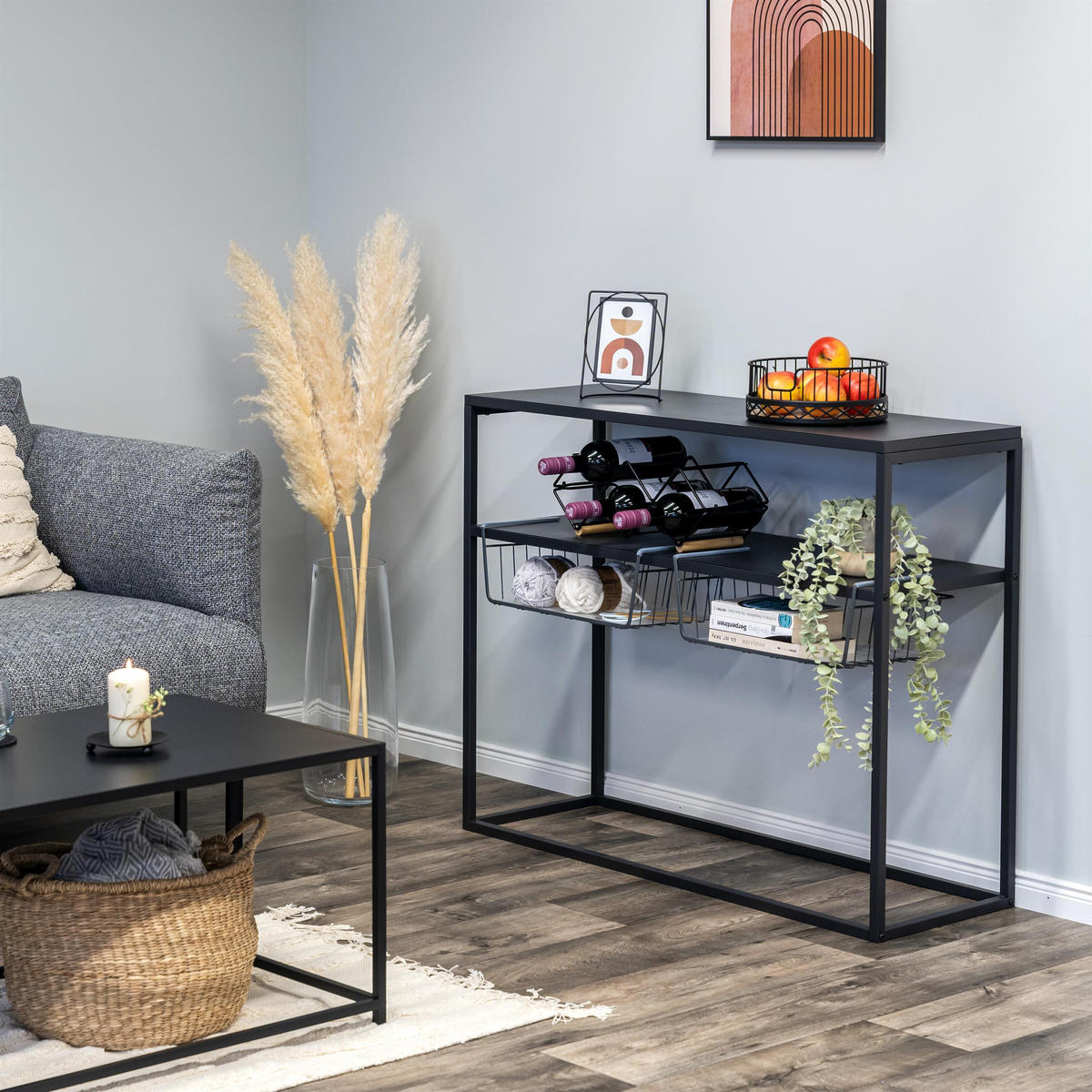 SCHRANKKORB 2er-Set inkl. Einlegeboden, grau - Grau, Metall (41/14/26cm) - eluno