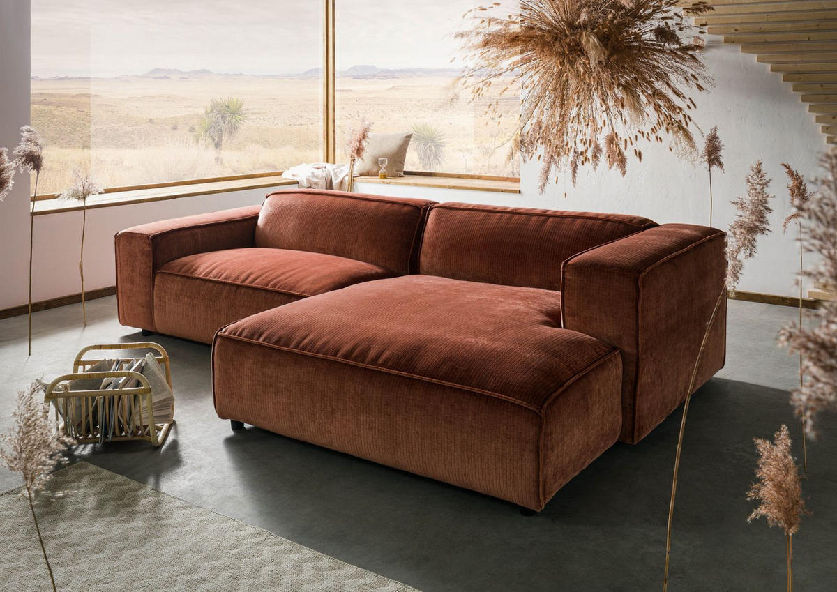 ECKSOFA 279x164x69 Cord kupfer VALENCIA - Rot, Kunststoff (279/164cm) - Massivmoebel24