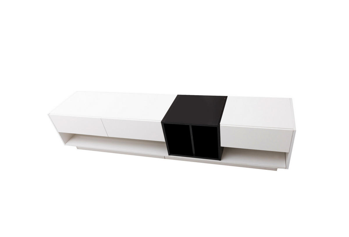TV-SCHRANK aus Spanplatte 190x40x42 cm Weiß/Schwarz mit 3 Schubladen und 2 offenen Fächern in Hochglanz - Schwarz, Holzwerkstoff (190/42/40cm) - Modfu