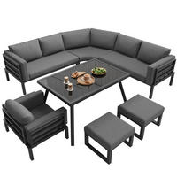 GARTENLOUNGE-SET mit Stahlrahmen & Glastisch, 3 Sofas, Sessel, 2 Hocker, 114/60/77 cm, Grau - Grau, Metall - Redom
