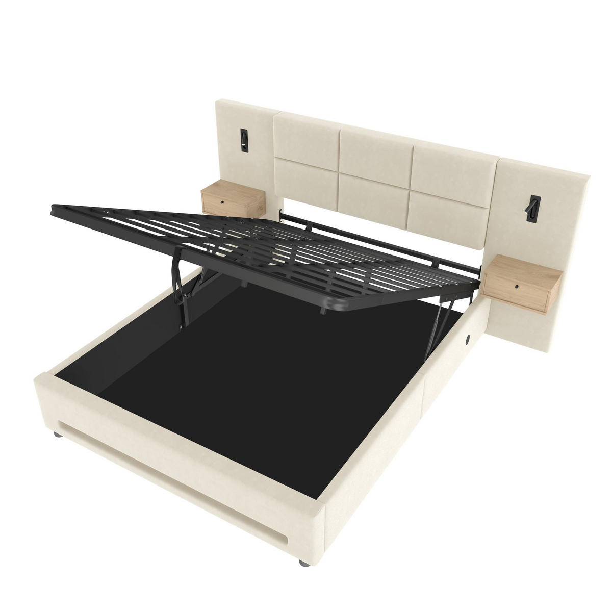 POLSTERBETT 180/200 cm in Beige Samt mit Stauraum, LED und USB-C - Beige, Holzwerkstoff/Textil (180/200cm) - CHICFURN