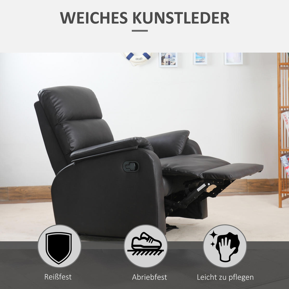 RELAXSESSEL, Stahl, MDF Kunstleder Braun - Braun, Metall (92/99/75cm) - HOMCOM