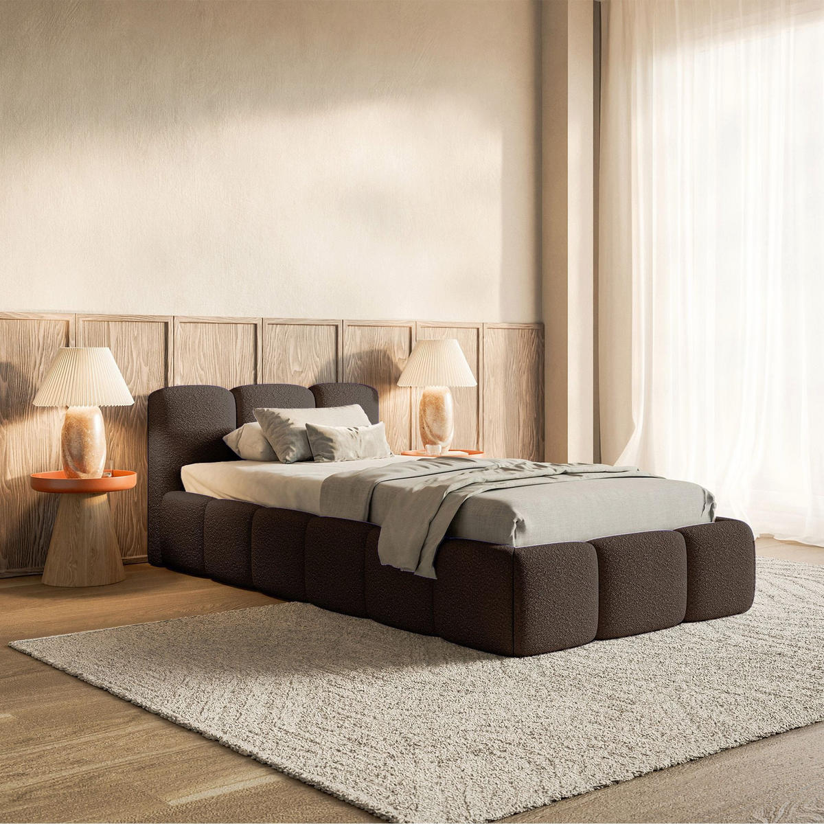 POLSTERBETT Cloudy Low Braun Bouclé, 90x200 cm - Schwarz/Braun, Kunststoff/Textil (90/200cm) - Selsey
