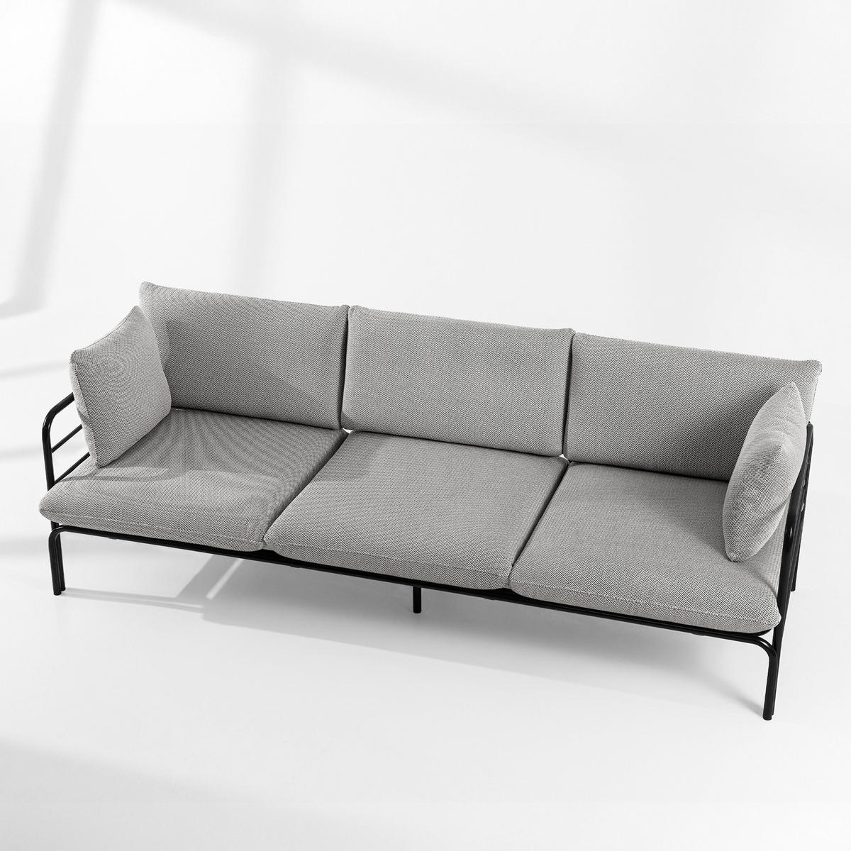 GARTENSOFA RAMBE 3-Personen mit Kissen, Anthrazit - Dunkelgrau/Anthrazit, Textil/Metall (225/80/80cm) - KONSIMO®