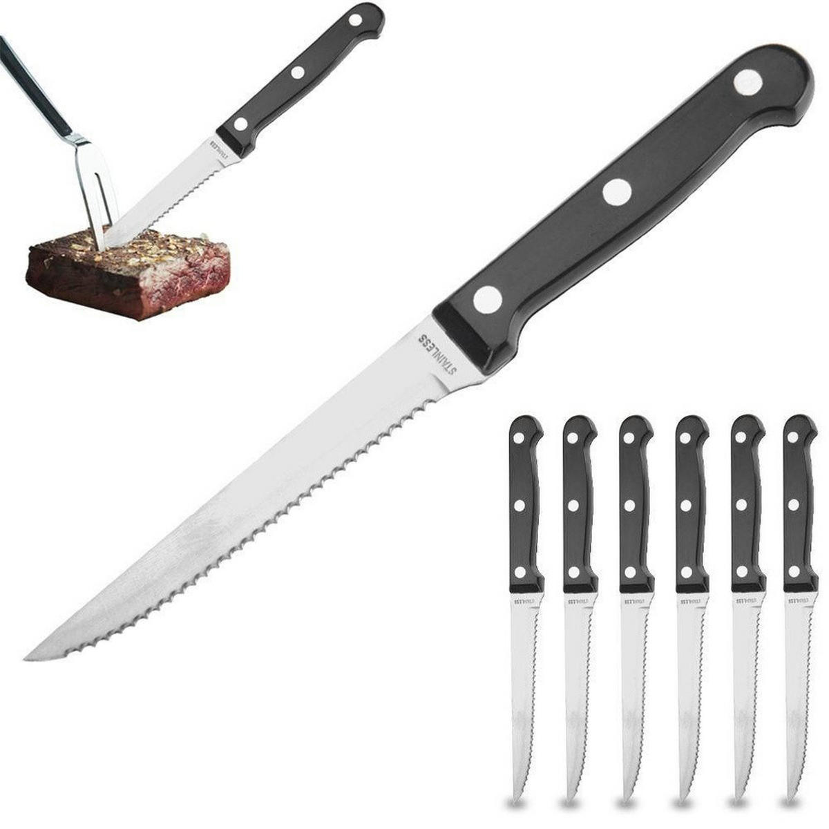 STEAK- UND BURGERMESSER Stahl 21 cm 6 Stück. - Schwarz, Metall (21cm) - Excellent Houseware