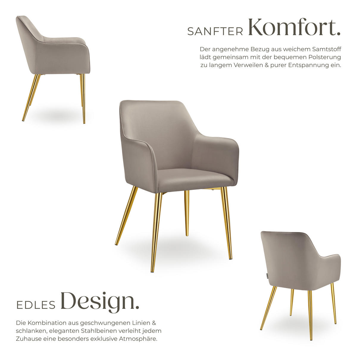 ARMLEHNSTUHL 2er Set Avane 55 x 63 5 x 86 5 cm taupe - Taupe, Textil (55/86.5/63.5cm) - tectake